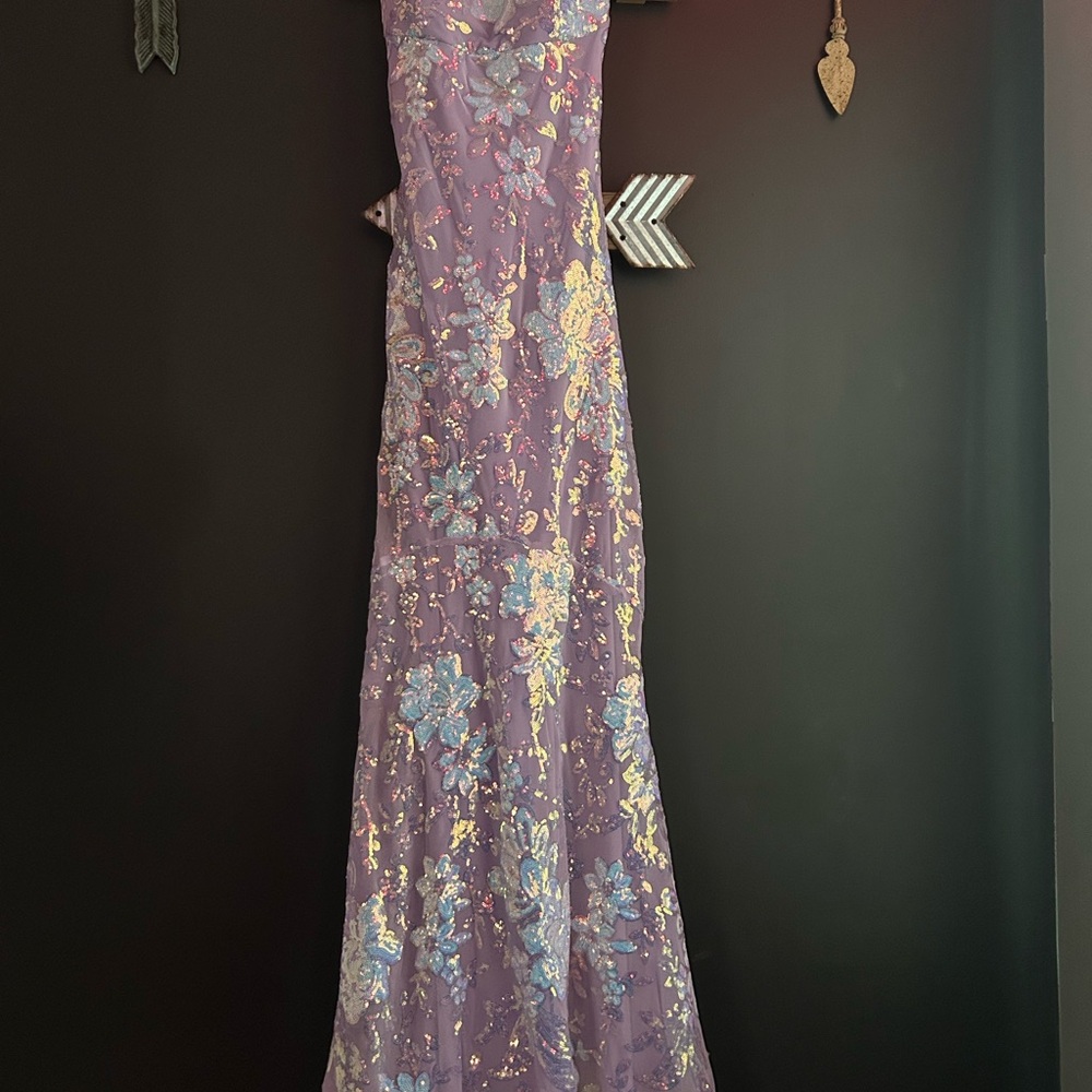 Morgan & Co. Sequin Strapless Purple Gown